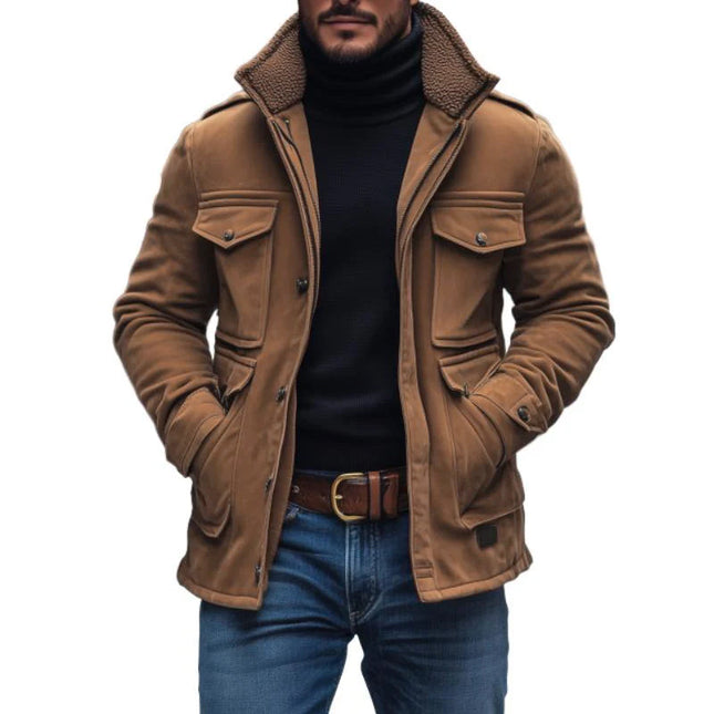 Men's Vintage Suede Coat | Fleece Collar | Patchwork Design | Multi-Pocket | Zipper Closure | Slim Fit | Warm Outerwear | Casual & Outdoor Style | Rugged & Stylish | Timeless Appeal | Versatile Comfort