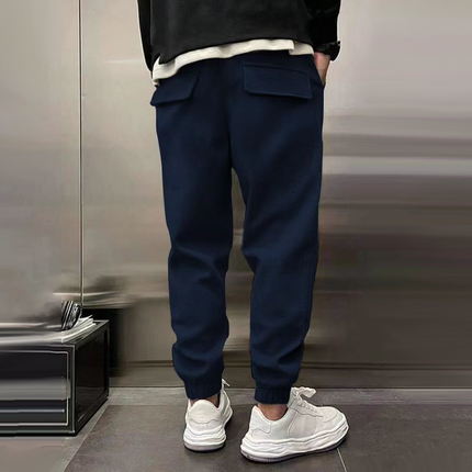 Men's Plush Polyester Casual Sports Pants | Elastic Waist with Drawstring | Loose Fit with Side/Back Pockets | Durable and Comfortable for Sports & Activities | Machine Washable