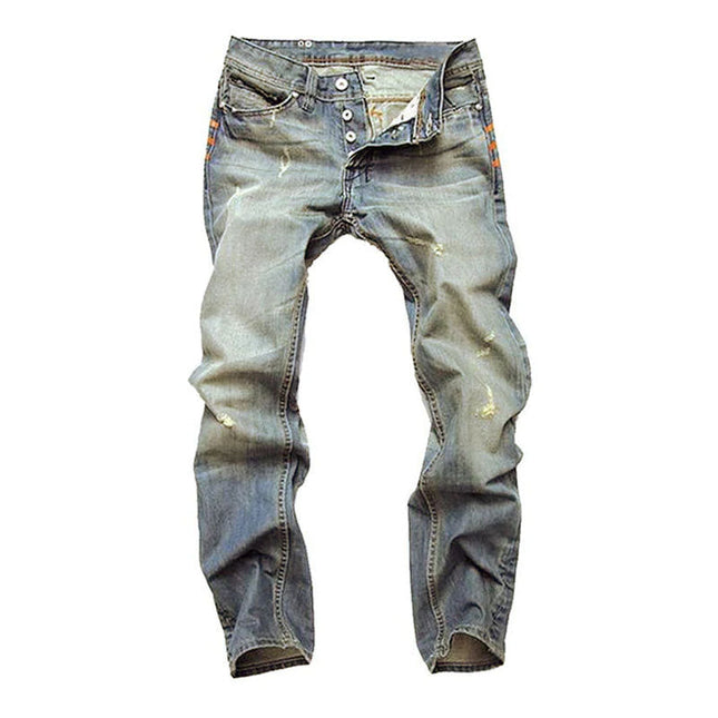 Men's Skinny Jeans | Distressed Washed Denim | Casual Style | Premium Quality | Unique Edgy Pockets | Comfortable Stretch Fit | Versatile Urban Look | Available in Blue, Black, Gray | Sizes 28-38