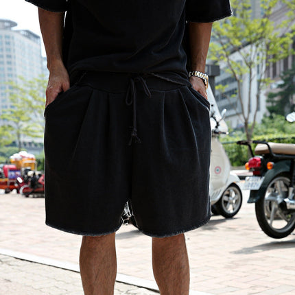 Men's Loose Fit Cotton Blend T-shirt and Shorts Set | Casual Fashion Activewear | Round Neck | Short Sleeve | Mid Waist | Spring Summer Autumn