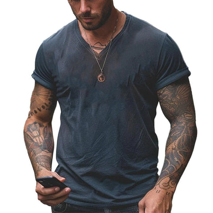 Men's Vintage-Inspired Distressed T-Shirt | V-Neck | Short Sleeve | Casual Style | Soft Fabric Blend | Comfortable Fit | Available in Multiple Sizes | Perfect for Layering or Standalone Wear