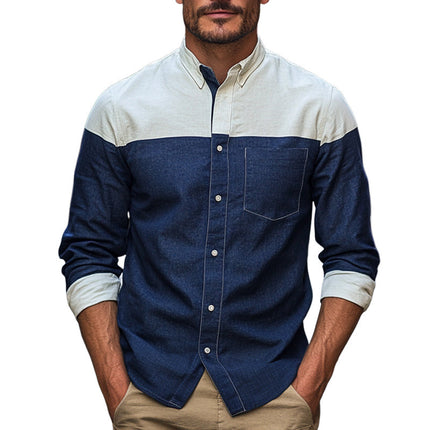 Men's Cotton Linen Shirt | Long Sleeve | Contrast Stitching | Button Down Collar | Classic Fit | Breathable Lightweight Fabric | Versatile Styling | Available in Multiple Sizes | Casual to Business Wear