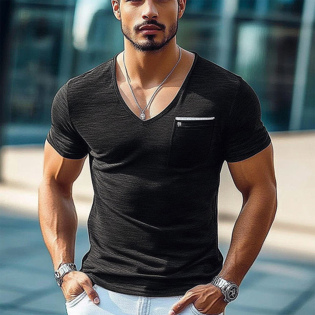 Men's Slim Fit Ice Silk T-Shirt | Short Sleeve | Wrinkled Texture | V Neck | Lightweight & Breathable | Moisture-Wicking | Skin-Friendly | Summer Casual Wear | Modern Silhouette