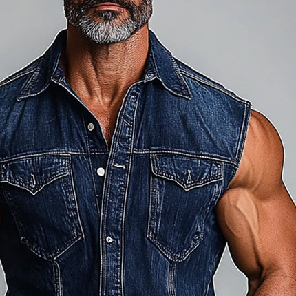 Men's Vintage Washed Denim Vest | Lapel Collar | Sleeveless | 100% Cotton | Stylish Layering | Retro Aesthetic | Available in S to 3XL | Durable & Comfortable | Versatile Fashion | Casual to Semi-Formal Wear