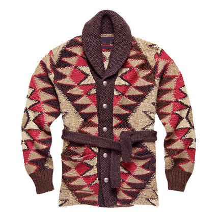 Men's Cardigan | Geometric Knitted Jacquard | Lace-up Closure | Versatile Jacket | Regular Fit | Stylish Outerwear | Dual Side Pockets | Comfort and Warmth | Fashionable | High-Quality Material
