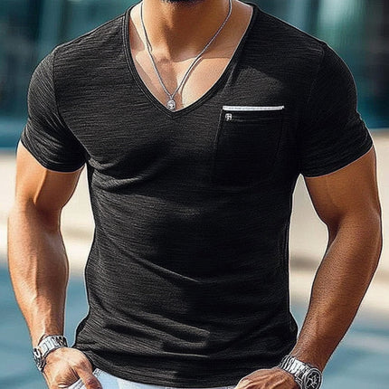 Men's Slim Fit Ice Silk T-Shirt | Short Sleeve | Wrinkled Texture | V Neck | Lightweight & Breathable | Moisture-Wicking | Skin-Friendly | Summer Casual Wear | Modern Silhouette