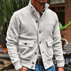 Men's Stand Collar Polyester Jacket | Solid Color | Single-breasted | Two Flap Waist Pockets | Machine Washable | Autumn Winter Spring | Street Beat Casual Biker Style