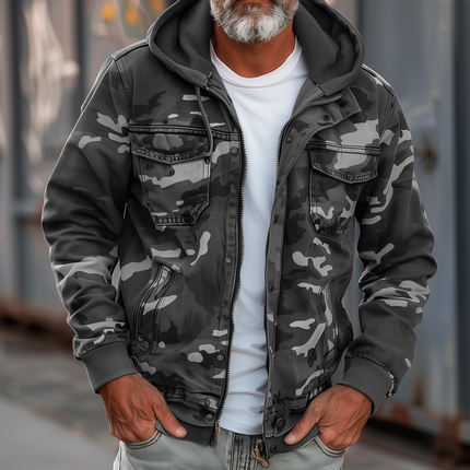 Men's Camouflage Hooded Jacket | Multi-Pocket Zip Cargo | Outdoor Utility | Durable Breathable Fabric | Adjustable Drawstrings | Full-Length Zipper | Elastic Cuffs | Sizes S-XXXL | Reinforced Stitching