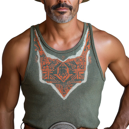 Men's Knitted Jacquard Tank Top | Western Cowboy Style | Summer Apparel | Breathable & Lightweight | High-Quality Fabric | Rustic Pattern Design | Ideal for Casual Outings & Festivals