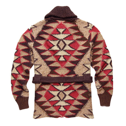 Men's Cardigan | Geometric Knitted Jacquard | Lace-up Closure | Versatile Jacket | Regular Fit | Stylish Outerwear | Dual Side Pockets | Comfort and Warmth | Fashionable | High-Quality Material