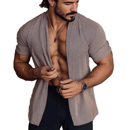 Men's Solid Color Three-quarter Sleeve Cardigan | Casual Lightweight Outerwear | Comfortable Soft Fabric | Versatile Layering | Timeless Style