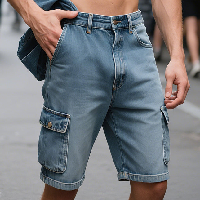 Men's Casual Vintage Denim Shorts | Washed Loose Fit | 100% Cotton | Retro Style | Adjustable Waist | Relaxed Summer Shorts | Sizes S-3XL | Timeless Everyday Fashion