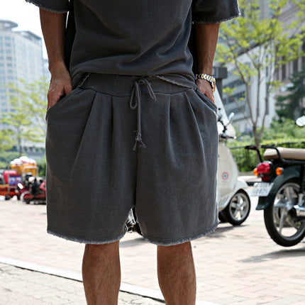 Men's Loose Fit Cotton Blend T-shirt and Shorts Set | Casual Fashion Activewear | Round Neck | Short Sleeve | Mid Waist | Spring Summer Autumn