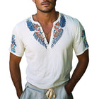 Men's V-Neck T-Shirt | Exquisite Embroidery | Short Sleeve | Soft Cotton Blend | Summer Casual Wear | Elegant Design | Breathable Fabric | Comfortable Fit | Sizes S to 3XL | Refined Detailing
