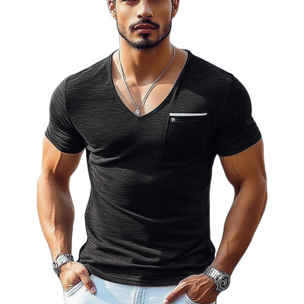 Men's Slim Fit Ice Silk T-Shirt | Short Sleeve | Wrinkled Texture | V Neck | Lightweight & Breathable | Moisture-Wicking | Skin-Friendly | Summer Casual Wear | Modern Silhouette