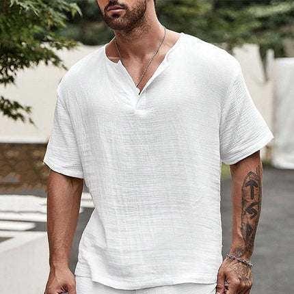 Men's Two-Piece Set | Cotton Short Sleeve Top & Shorts | Spliced Webbing Design | Casual Outfit for Summer | Breathable & Stylish Apparel | Perfect for Weekend Wear | Multi-Size Options
