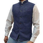 Men's Tweed Herringbone Vest | Stand Collar | Single Breasted | Elegant Vintage Style | Handmade | Soft High-Quality Fabric | Three Slip Pockets | Sophisticated Masculine Design | Formal or Casual Wear