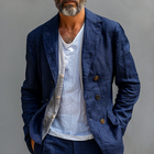 Men's Blazer | Solid Cotton Linen | Notch Lapel | Double Breasted | Casual Outerwear | Short Sleeves | Premium Material | Tailored Fit | Versatile Solid Color | Breathable Stylish Apparel