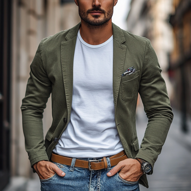 Men's Slim Fit Blazer | Premium Washed Cotton | Casual Single Breasted | Notched Lapel | Lightweight Durable Fabric | Ideal for Spring Summer | Versatile Styling | Breathable Comfort | Modern Tailored Jacket