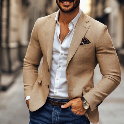 Men's Casual Blazer | Notch Lapel | Two Buttons | Long Sleeve | Versatile Fit | Cotton Polyester Blend | Classic Design | Tailored Look | Formal Semi-Formal | Available in Multiple Sizes
