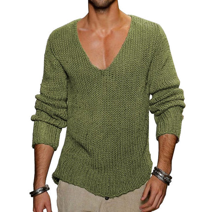 Men's V-Neck Solid Color Knit Pullover Sweater | Casual Loose Fit Knitwear | Soft Cotton Blend | Versatile Layering | Ribbed Cuffs & Hem | Machine Washable | Classic Style for Everyday Comfort | Available in Multiple Colors & Sizes