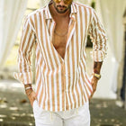 Men's Relaxed Fit Long Sleeve Striped Lapel Shirt | Classic Lapel | Everyday Leisure | Autumn Spring Wear | Machine Washable | Versatile Work & Play Shirt | Soft Durable Material | Button Down Front