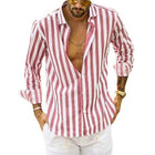 Men's Relaxed Fit Long Sleeve Striped Lapel Shirt | Classic Lapel | Everyday Leisure | Autumn Spring Wear | Machine Washable | Versatile Work & Play Shirt | Soft Durable Material | Button Down Front