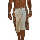 Men's Casual Cotton Linen Blend Shorts | Leopard Print Splicing | Elastic Waist Loose Fit | Spring Summer Fashion