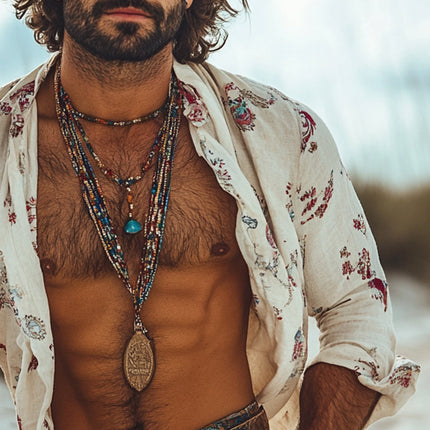 Men's Long Sleeve Bohemian Print Shirt | Vacation Wear | Lightweight Button-Down | Artistic Pattern | Comfortable Fabric | Versatile Styling | Casual Summer Look | Relaxed Fit | Eclectic Design