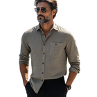 Men's Gray Long Sleeve Shirt | Cotton Linen Blend | Casual Smart Casual Wear | Soft Lightweight Breathable Fabric | Turn Down Collar | Button-Up Closure | Regular Fit | Sizes S-XXXL | Versatile Office & Casual