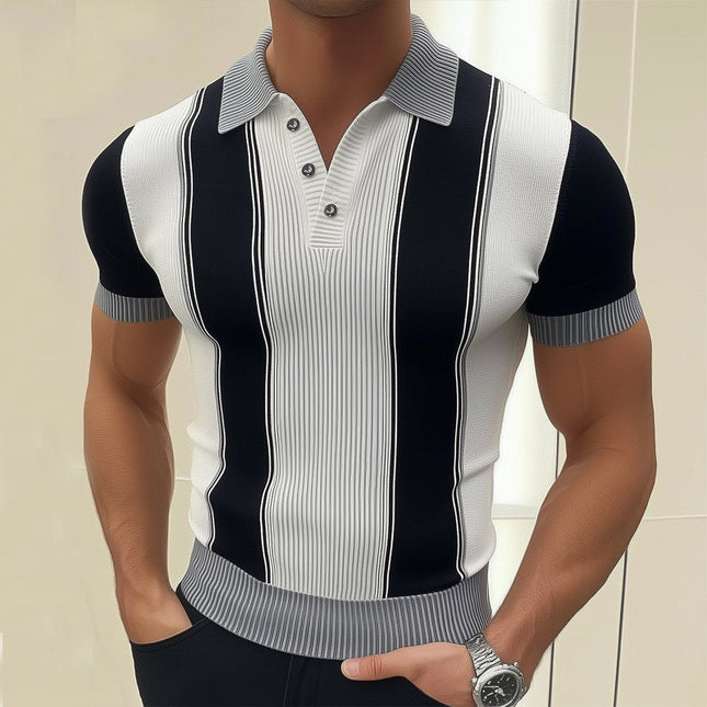 Men's Business Casual Polo Shirt | Black and White Knit | Short Sleeve | Comfortable Fit | Cotton-Polyester Blend | Tailored Professional Look | Versatile Office and Casual Wear | Sizes S to 3XL