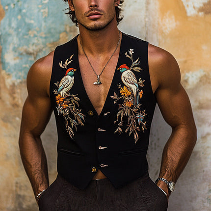 Men's Vintage Embroidered V-Neck Vest | Classic Retro Style | Versatile Layering | Exquisite Craftsmanship | Comfortable Fit | Perfect for Casual or Formal Outfits | Tailored Silhouette