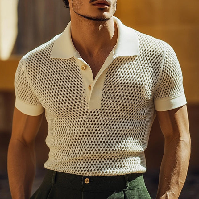 Men's Breathable Mesh Polo Collar T-Shirt | Summer Short Sleeve Casual Sport Tee | Quick Dry Moisture Wicking | Sizes S-3XL | Versatile Fashionable Design