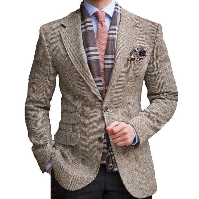 Vintage Herringbone Blazer | Lapel Multi-Pocket | Single-Breasted | Timeless Style | Classic Lapel Design | Versatile Fit | Fashionable Outerwear