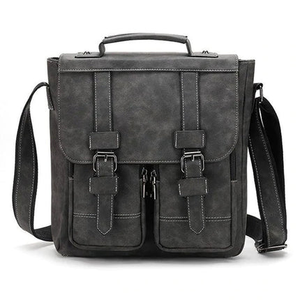 Vintage Leather Shoulder Bag | Multi-Pocket Crossbody | Waterproof PU Leather | Adjustable Strap | Travel, Work, Hiking, Shopping | Fits Mini Tablet, Umbrella, Wallet, Mobile Power | Dimension: 28cm x 8cm x 30cm