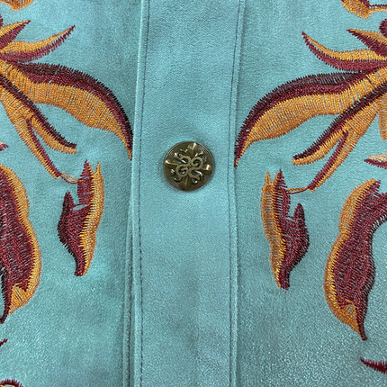Men's American Retro Western Shirt | Suede Fabric | Embroidered Design | Long Sleeve | Classic Snap Buttons | Pointed Yoke | Versatile Styling | Casual & Semi-Formal Wear | Easy Care