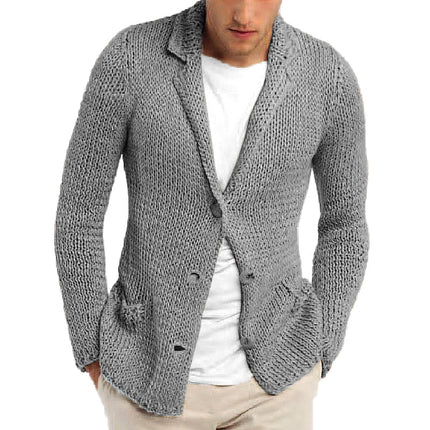 Men's Retro Knit Cardigan | Casual Solid Color | Lapel Stand Collar | Cozy Vintage Look | Comfortable Fit | Front Patch Pockets | Versatile Style | Soft Durable Fabric | Ideal for Cool Seasons