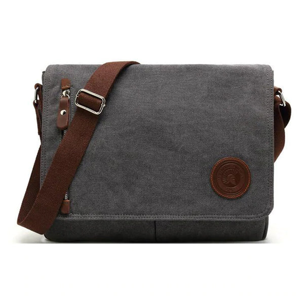 Vintage Casual Canvas Shoulder Bag | Diagonal Zip Pocket | Water-Repellent & Abrasion-Resistant | Multi-Pocket Design | Adjustable & Detachable Strap | Ideal for Business, Work, School | 38.5x10.5x36cm