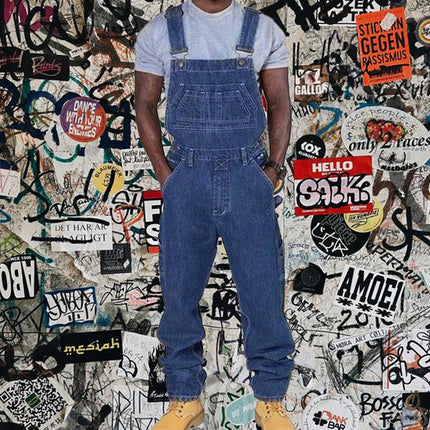 Men's Casual Washed Denim Overalls | Multi-pocket Design | Loose Fit | Adjustable Straps | Washed Vintage Look | Durable Cotton Denim | Functional Details | Versatile Style