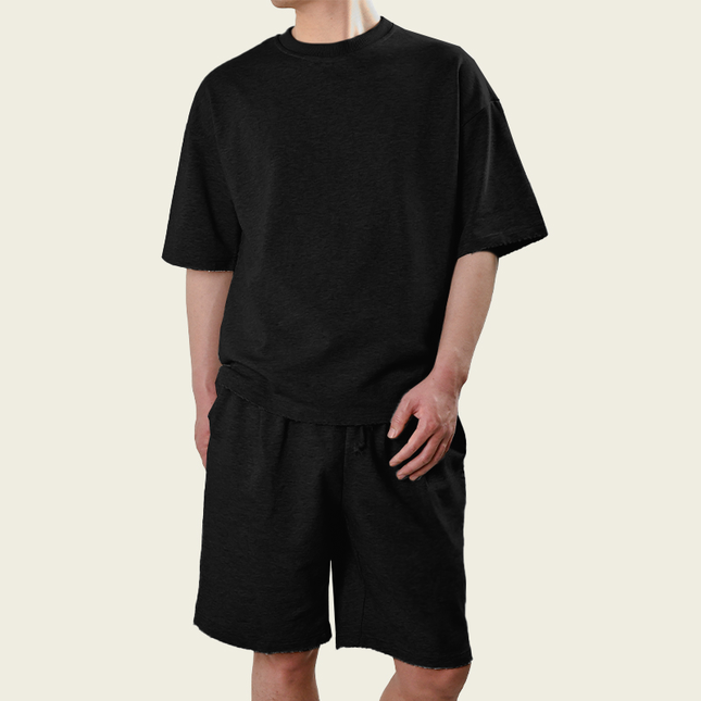 Men's Casual T-Shirt and Shorts Set | Loose Fit | Short Sleeve | Round Neck | Pullover | Cotton Blend | Mid Waist | Street Style | Spring Summer Fashion