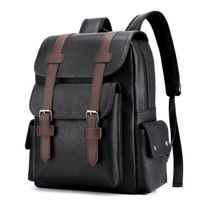 Vintage Leather Backpack | Men's Multi Pocket Bag | Water Resistant & Lightweight | Breathable Straps | Large Capacity | Ideal for Travel & School | Laptop Compartment | Casual Hiking Daypack | 34x12x38cm