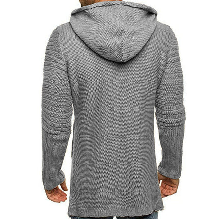 Men's Knit Cardigan | Hooded | Single Breasted | Long Sleeve | Mid Length | Casual Wear | Cozy & Stylish | Knit Fabric | Functional Pockets | Ideal for Layering | Versatile Design | Easy Care