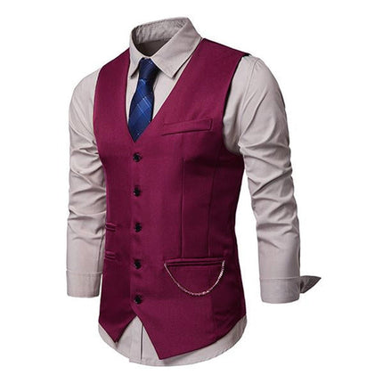 Men's V-Neck Dress Vest | Soft Woven Fabric | Sleeveless | Five-Button Closure | Chest & Waist Welt Pockets | Adjustable Buckle Back | Fully Lined | Machine Washable