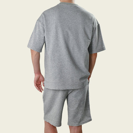 Men's Casual T-Shirt and Shorts Set | Loose Fit | Short Sleeve | Round Neck | Pullover | Cotton Blend | Mid Waist | Street Style | Spring Summer Fashion