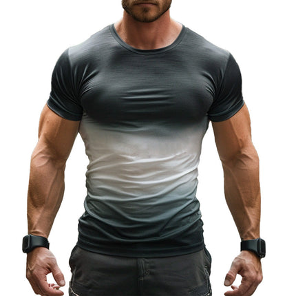 Men's Ombre Crew Neck Short Sleeve Cotton T-Shirt | Gradient Print | Soft Stretchy Fabric | Comfortable Fit | Casual Style