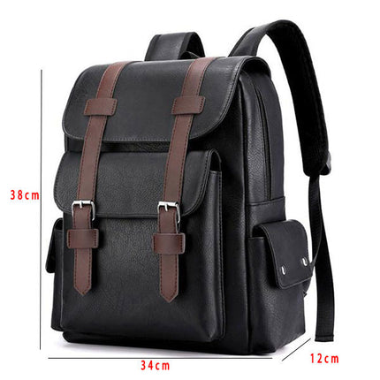 Vintage Leather Backpack | Men's Multi Pocket Bag | Water Resistant & Lightweight | Breathable Straps | Large Capacity | Ideal for Travel & School | Laptop Compartment | Casual Hiking Daypack | 34x12x38cm