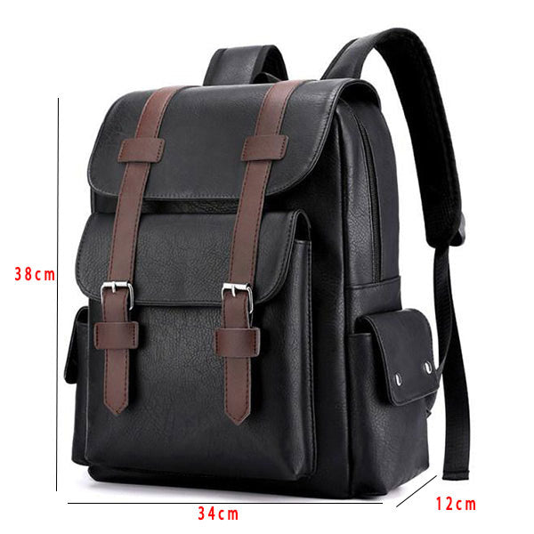 Vintage Leather Backpack | Men's Multi Pocket Bag | Water Resistant & Lightweight | Breathable Straps | Large Capacity | Ideal for Travel & School | Laptop Compartment | Casual Hiking Daypack | 34x12x38cm