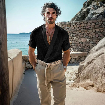 Men's Solid Color Round Neck T-Shirt | Short Sleeve | Cotton Linen Blend | Breathable Fabric | Versatile Design | Casual Outings | Summer Comfort | Sizes Available | Easy Styling with Jeans or Shorts
