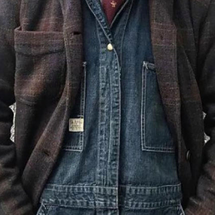 Men's Vintage Checkered Jacket | Retro Lapel Design | Loose Fit Outerwear | Durable Cotton Blend | Stylish Men's Jacket | Classic Checkered Pattern | Comfortable & Versatile | Timeless Men's Fashion