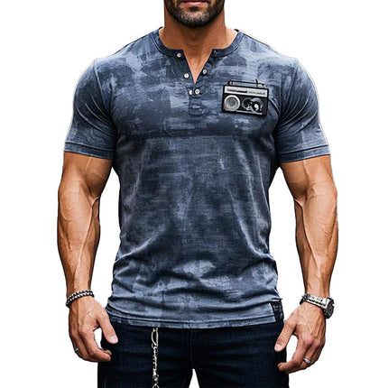 Men's Tie-dye V-neck Henley T-shirt | Short Sleeve Graphic Print | Casual Style | Button Closure | Soft Breathable Fabric | S-XXXL